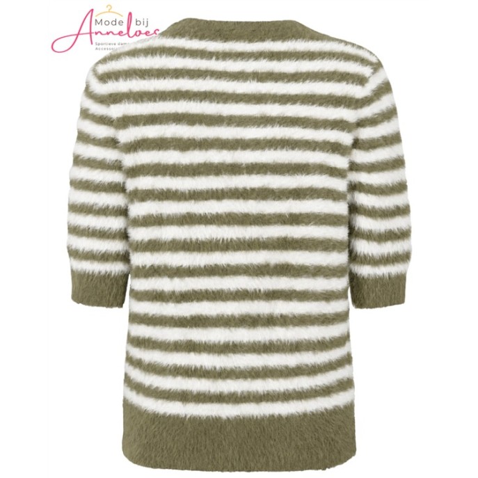 ZOSO Sweater Pamela streep harig Groen ecru
